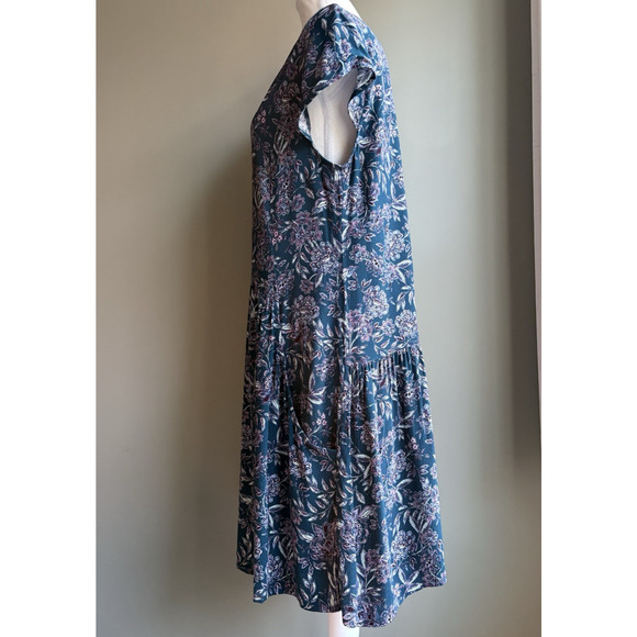 Garnet Hill Teal Floral Paisley V-neck Fit & Flare Dress Lined Pockets 12 Boho - Picture 9 of 16